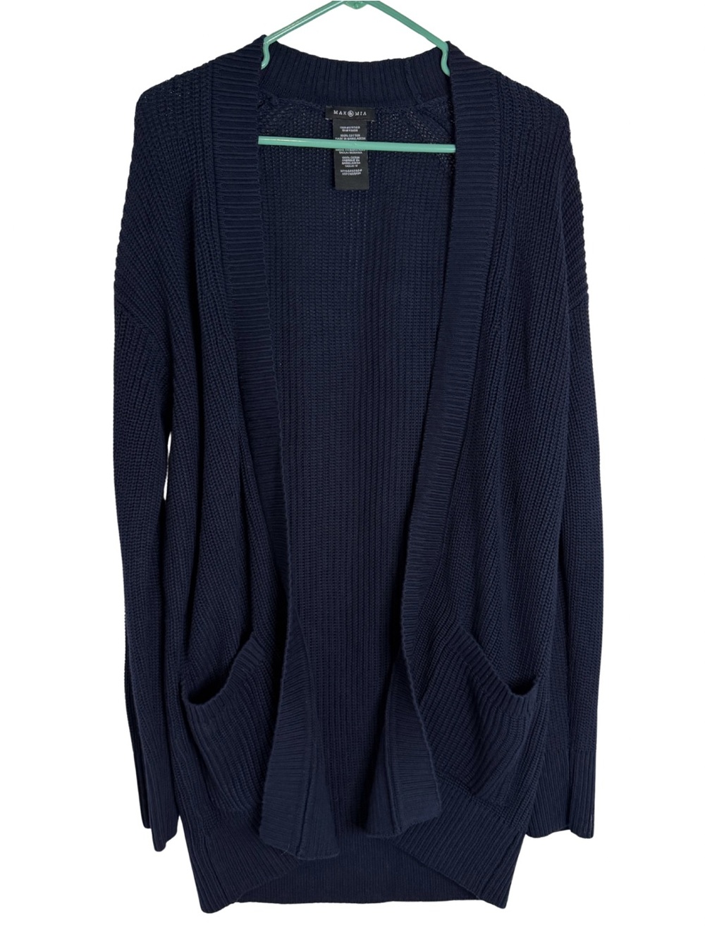 Max & Mia Open Front Navy Blue Knit Cardigan with Pockets Size Medium